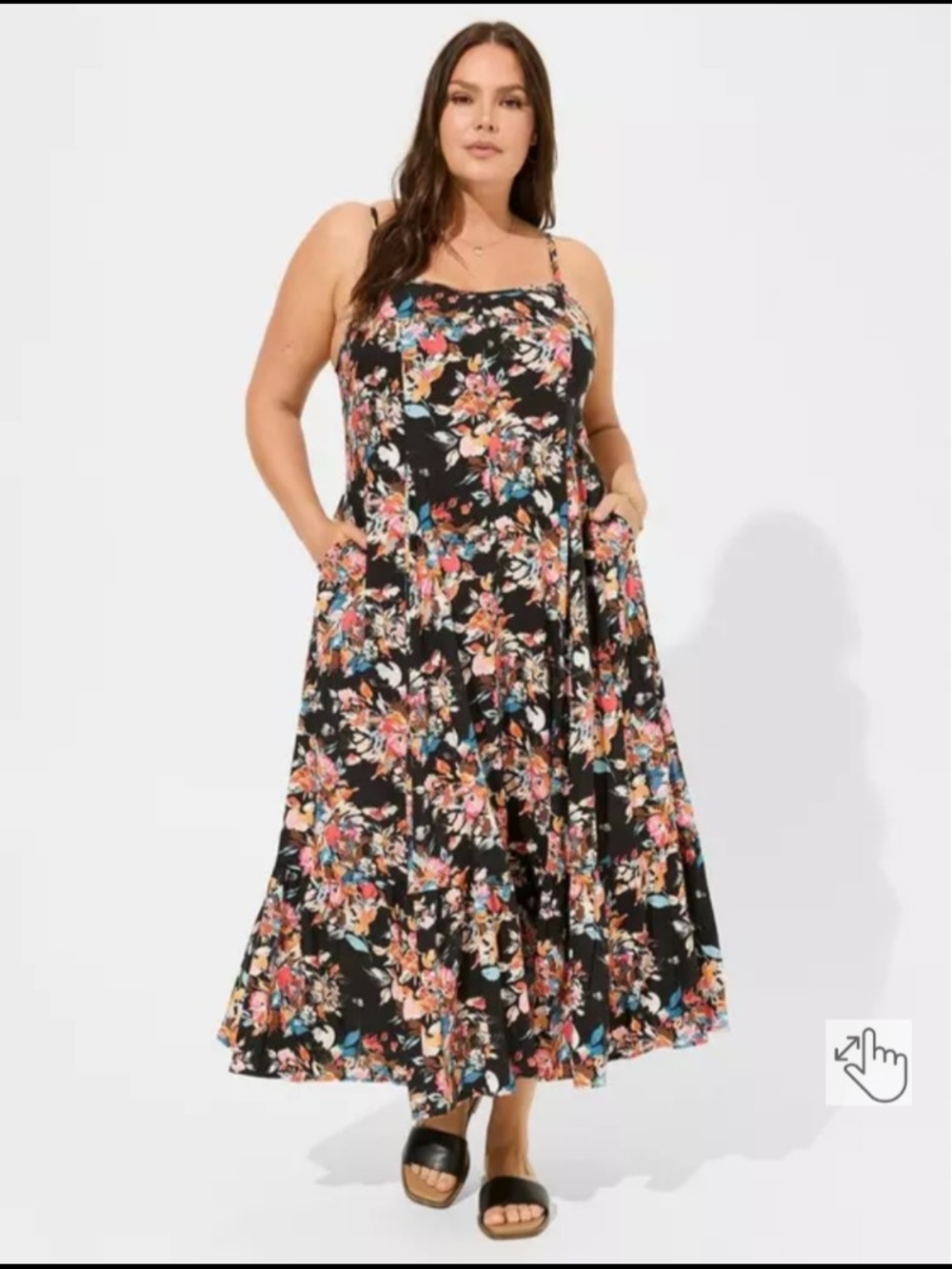 torrid Black Floral Maxi Dress with Spaghetti Straps